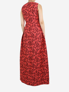 Erdem Burgundy sleeveless floral jacquard dress - size UK 10