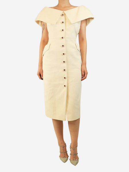 Cream tweed off the shoulder dress - size UK 14 product image