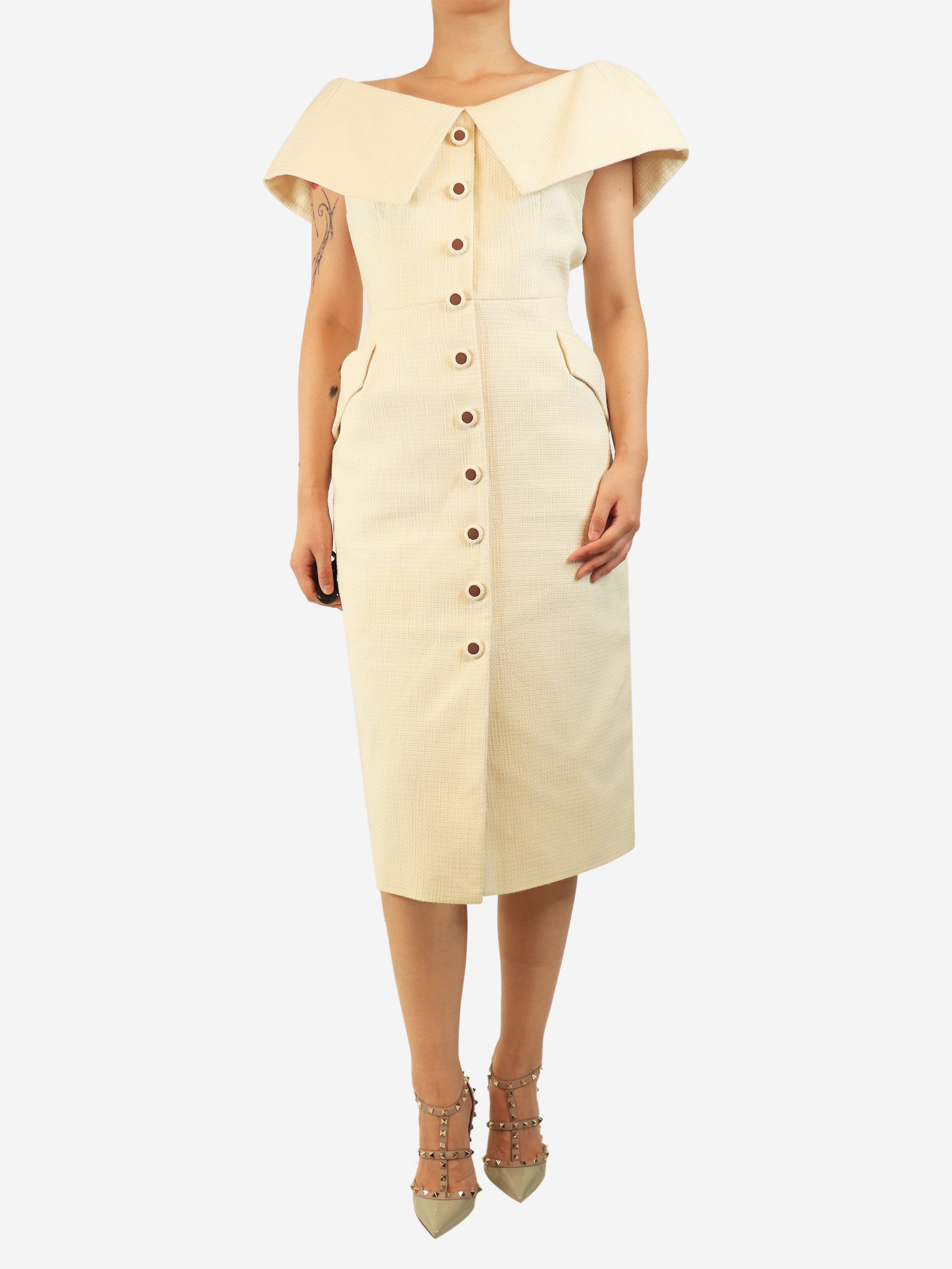 Cream tweed off the shoulder dress - size UK 14 Dresses Suzannah 