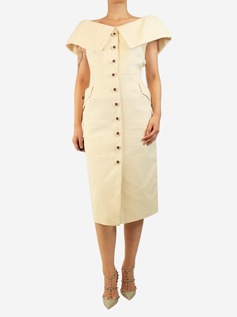 Cream tweed off the shoulder dress - size UK 14 Dresses Suzannah 