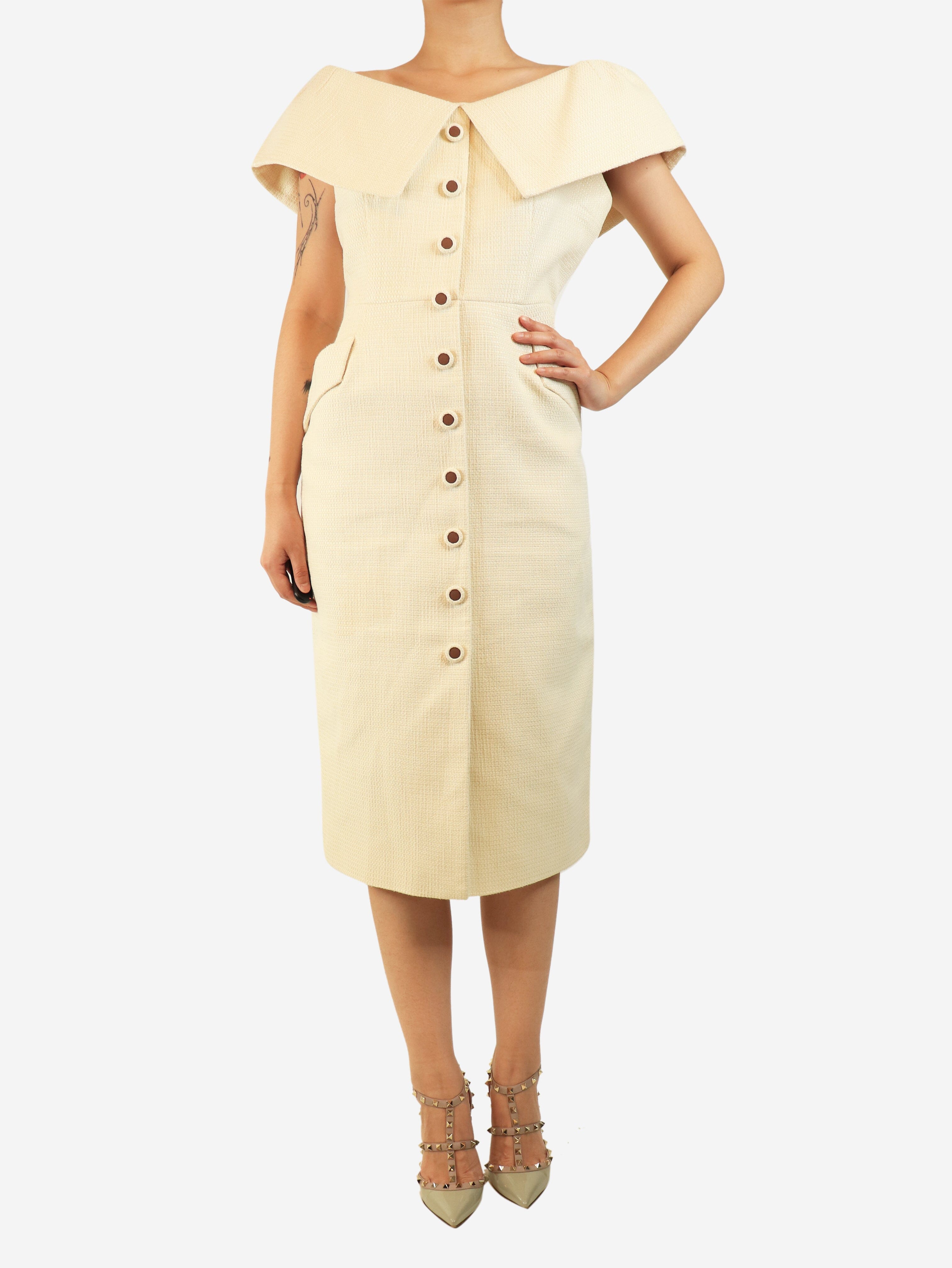 Cream tweed off the shoulder dress - size UK 14 Dresses Suzannah 