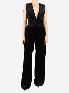 Balmain Black velvet sleeveless jumpsuit - size UK 10