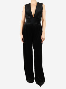 Balmain Black velvet sleeveless jumpsuit - size UK 10