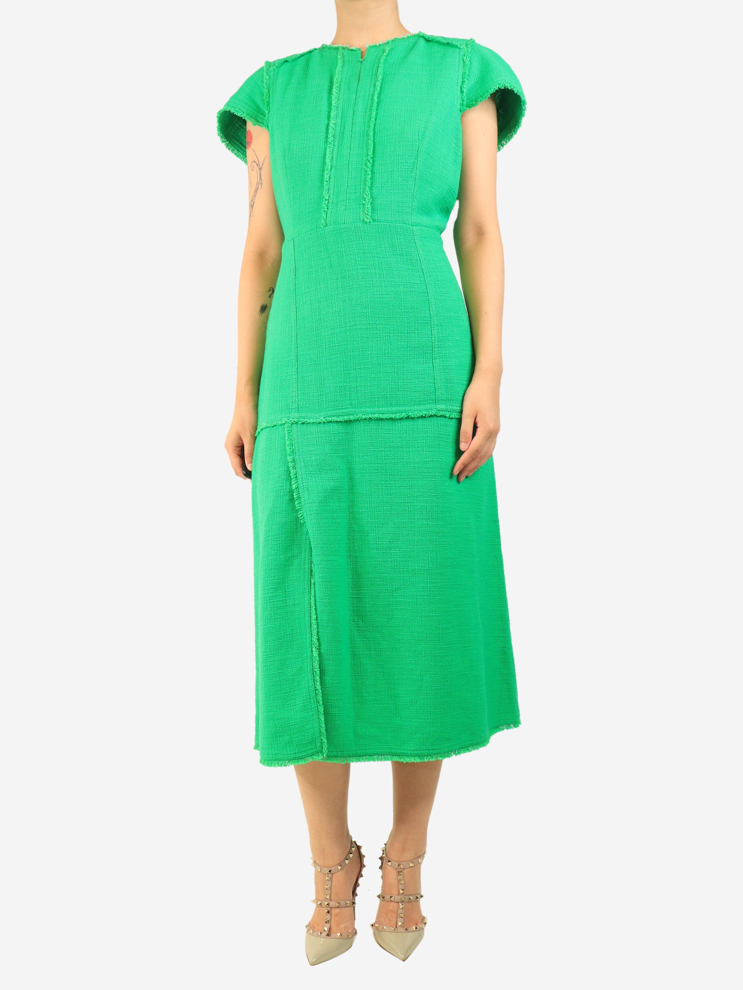 Green tweed midi dress - size UK 16