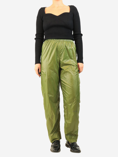 Green elasticated nylon trousers - size UK 10 alternate image