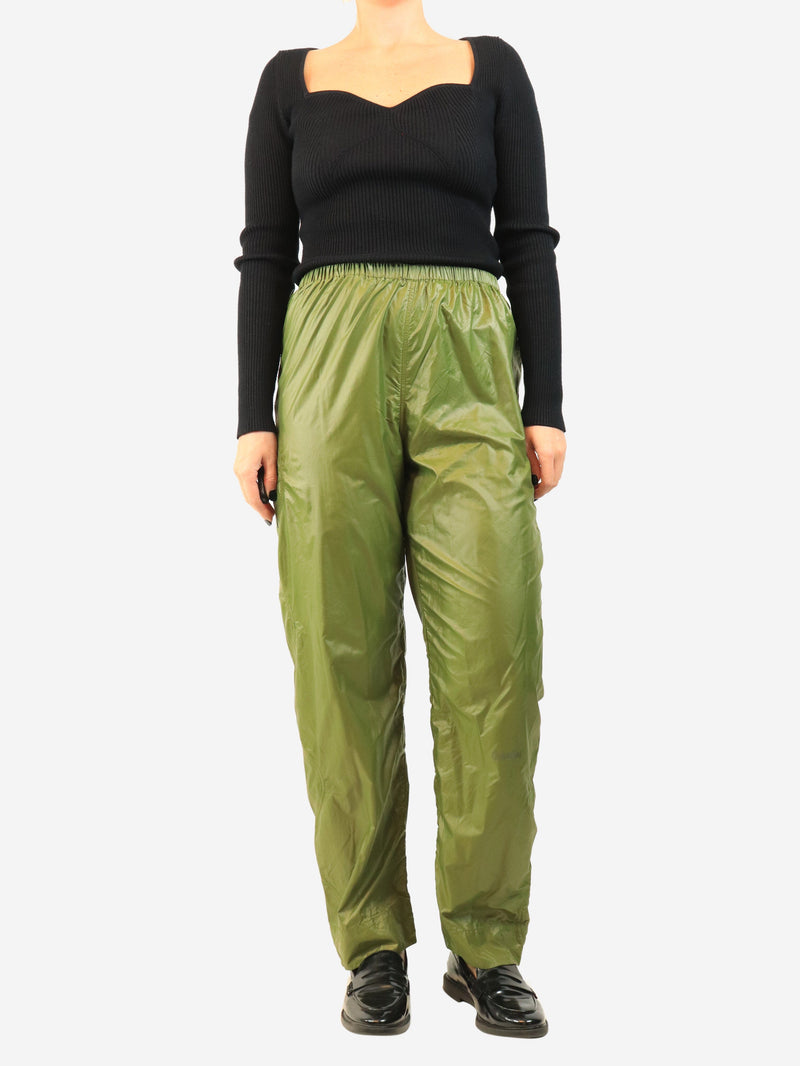 Green elasticated nylon trousers - size UK 10 Trousers Ganni 
