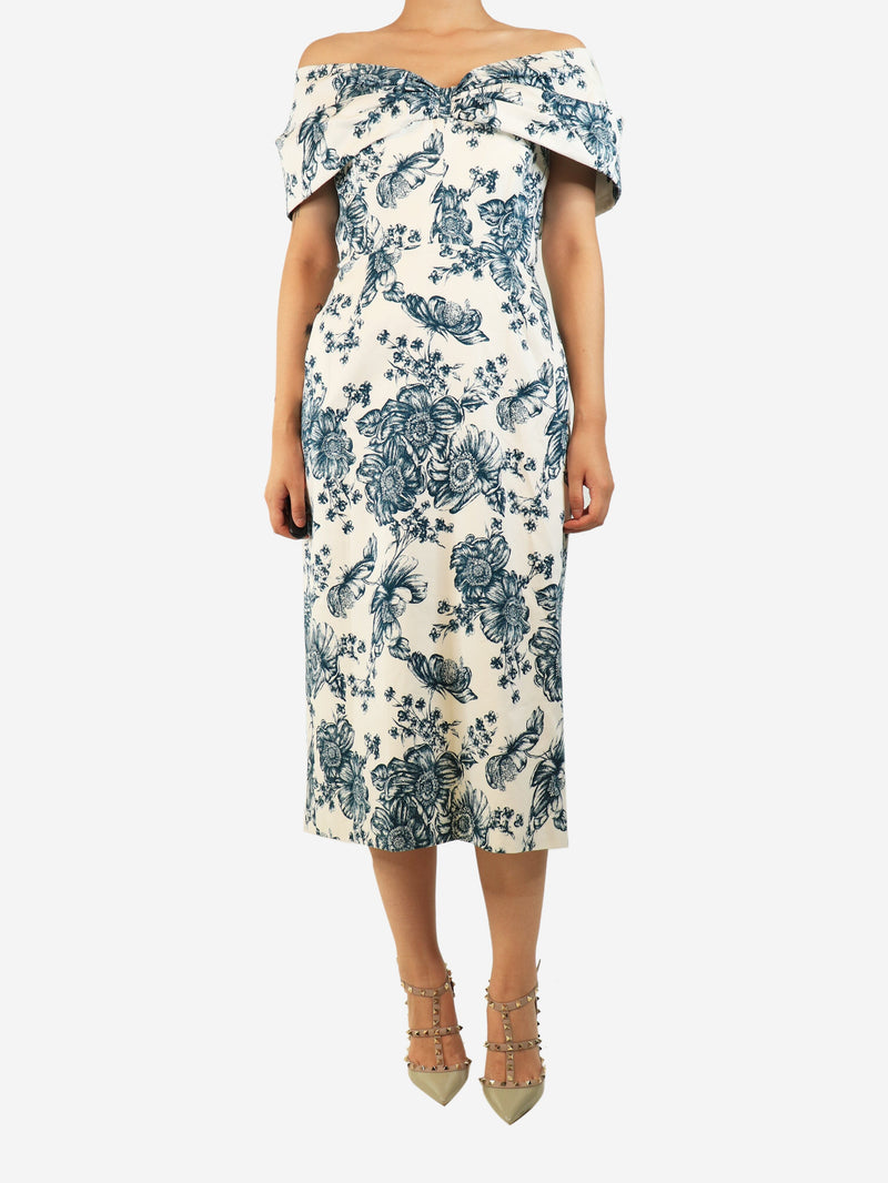 White and green floral printed gown - size UK 14 Dresses Suzannah 