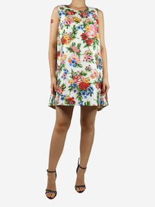 Emilia Wickstead White sleeveless floral mini dress - size UK 12