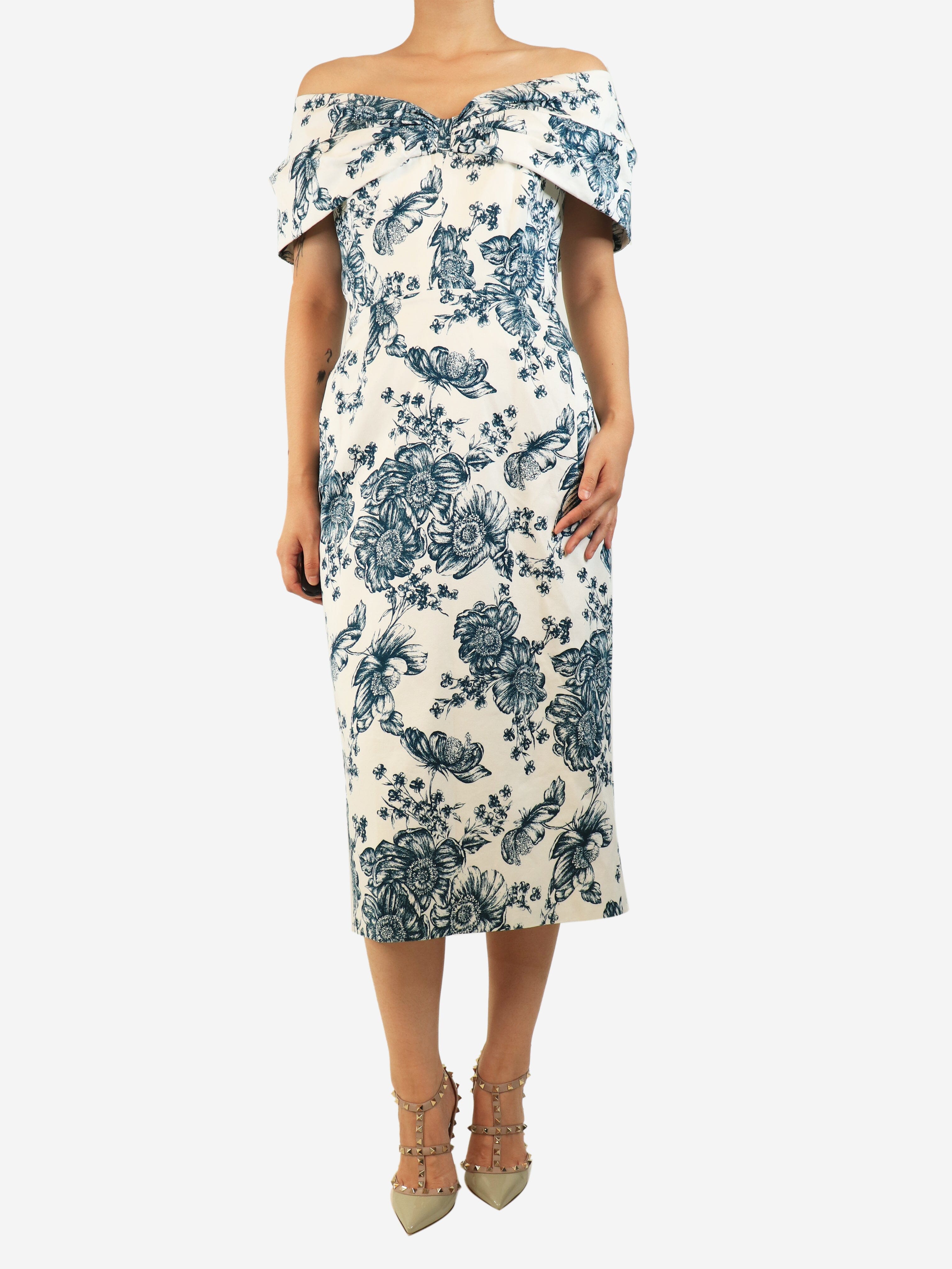 White and green floral printed gown - size UK 14 Dresses Suzannah 