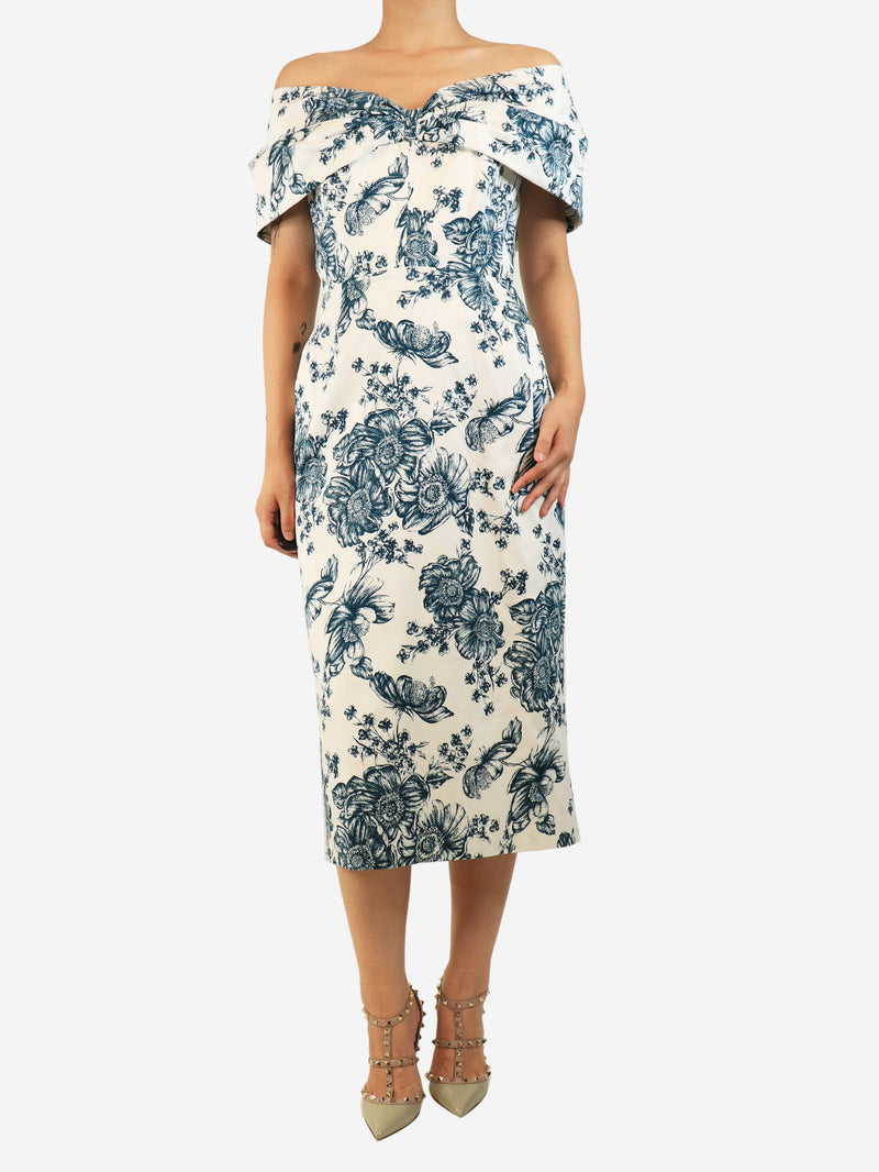 White and green floral printed gown - size UK 14 Dresses Suzannah 