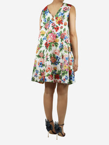 Emilia Wickstead White sleeveless floral mini dress - size UK 12