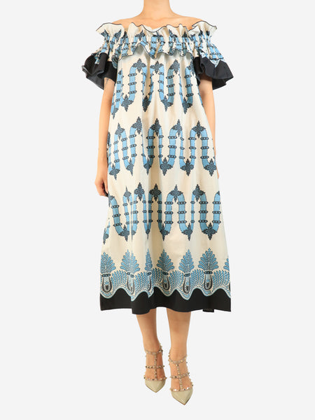 Blue printed off the shoulder midi dress - size XL product image