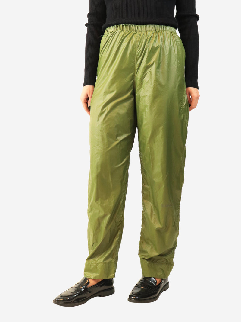 Green elasticated nylon trousers - size UK 10 Trousers Ganni 