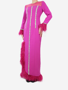 Huishan Zhang Magenta pink sparkly bejewelled dress - size UK 10