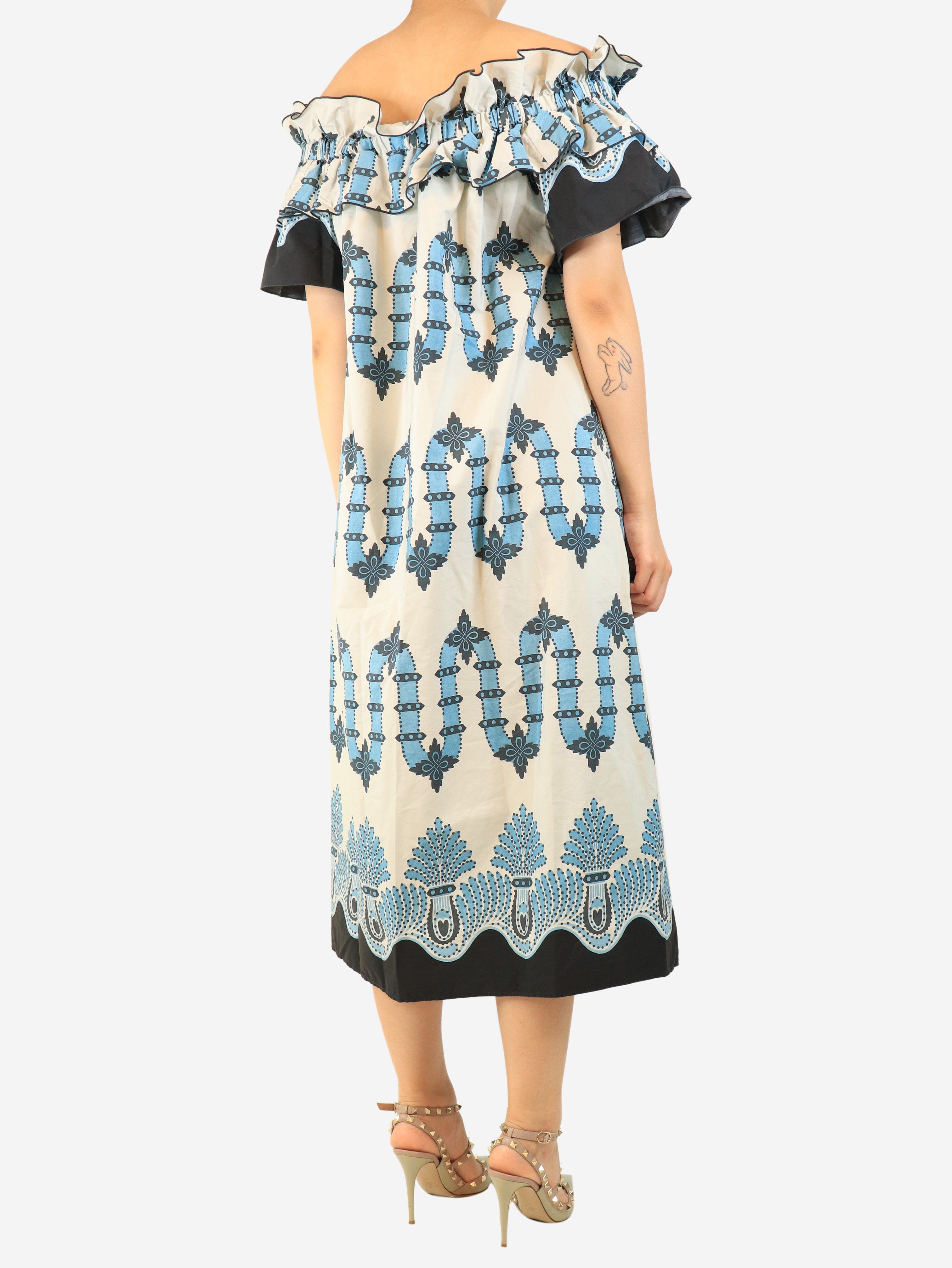 Blue printed off the shoulder midi dress - size XL