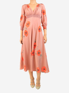 Pink poppy printed silk dress - size UK 14 Dresses Suzannah 