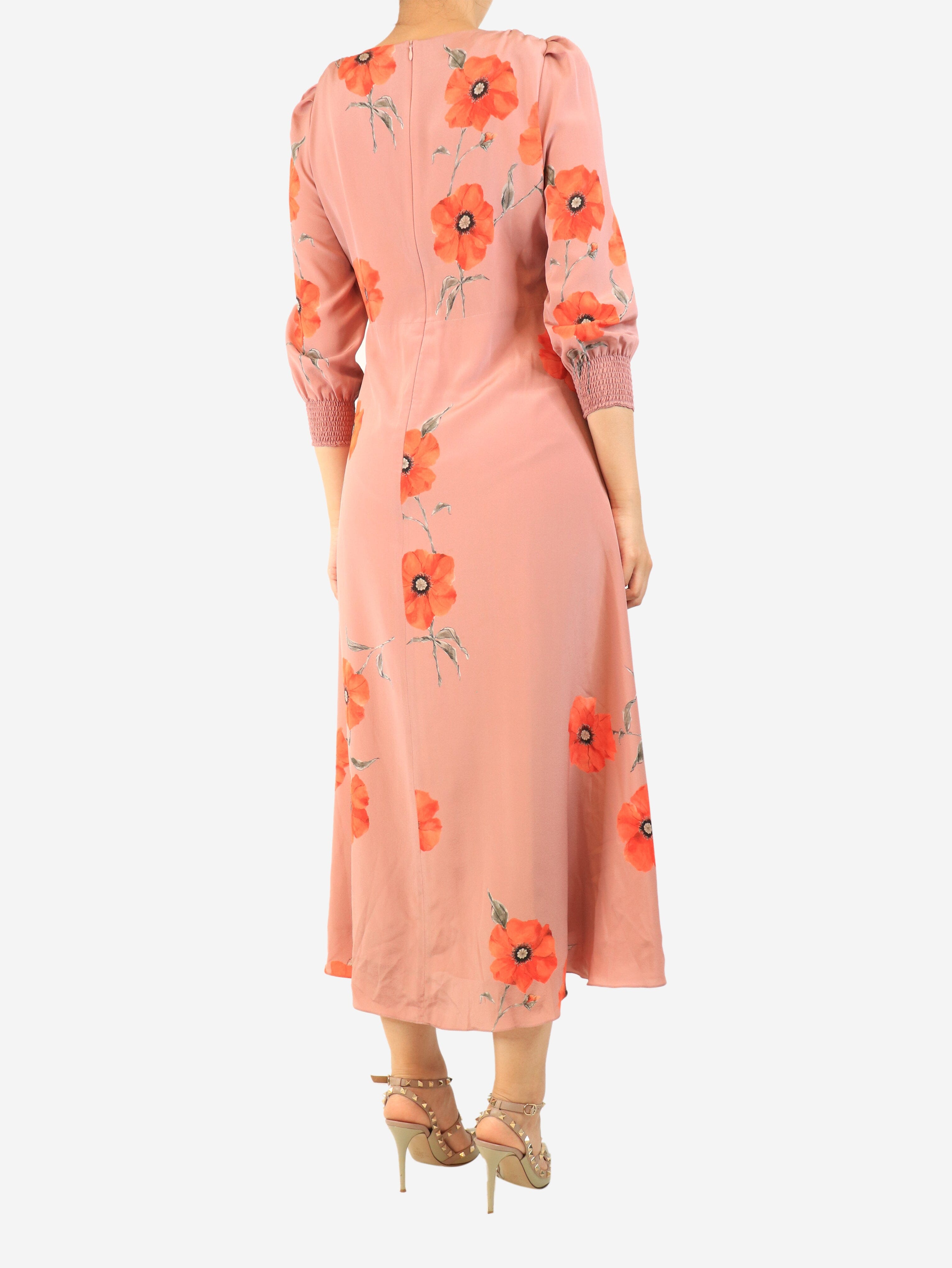 Pink poppy printed silk dress - size UK 14 Dresses Suzannah 
