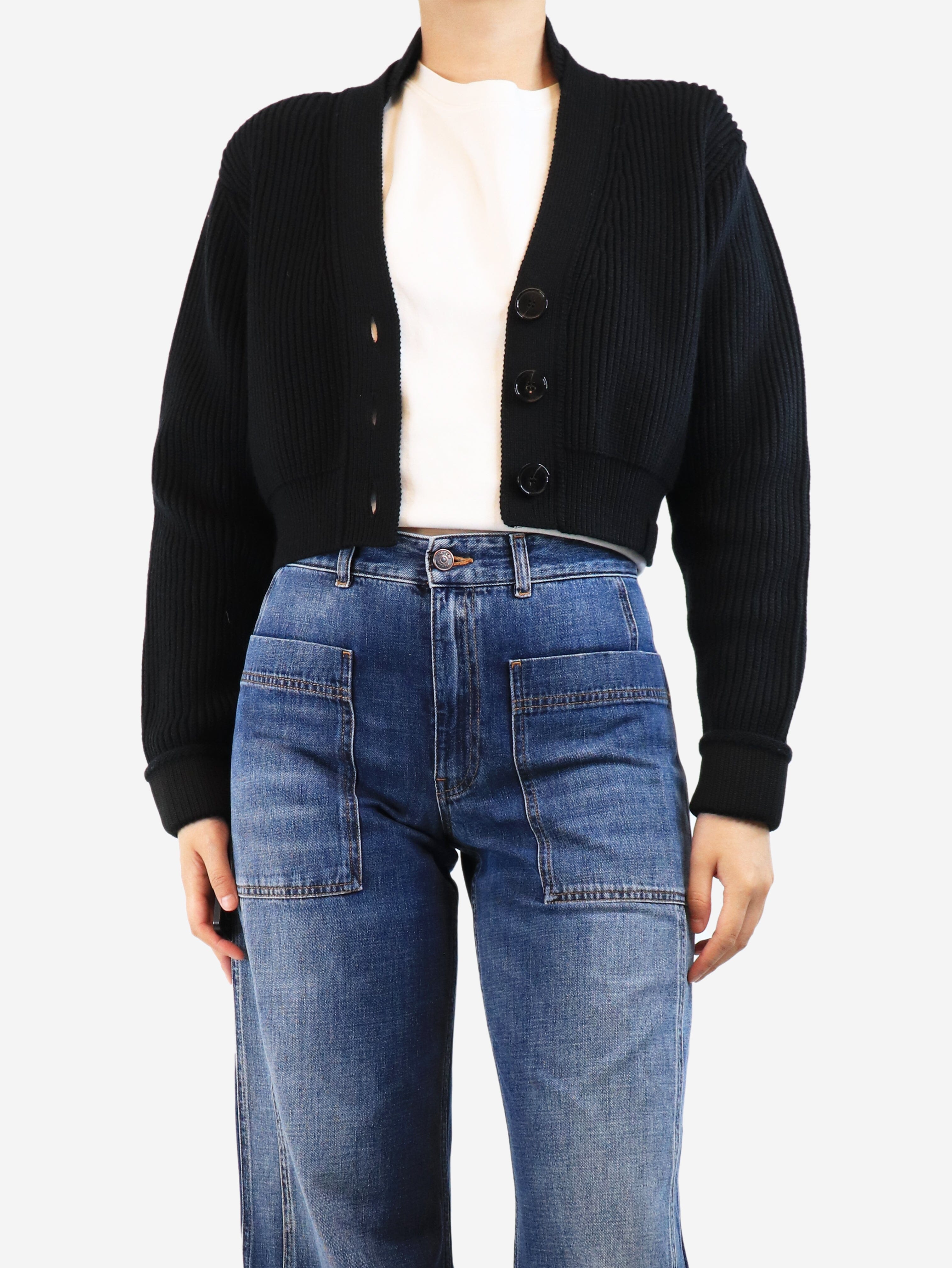 Black cropped ribbed cardigan - size UK 8 Knitwear Victoria Beckham 