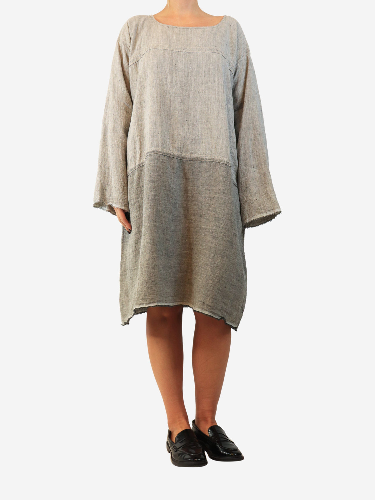 Grey long-sleeved linen midi dress - size M Dresses Dosa 