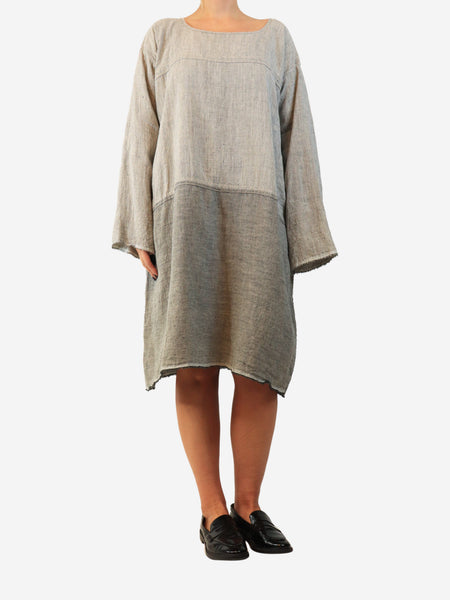 Grey long-sleeved linen midi dress - size M product image
