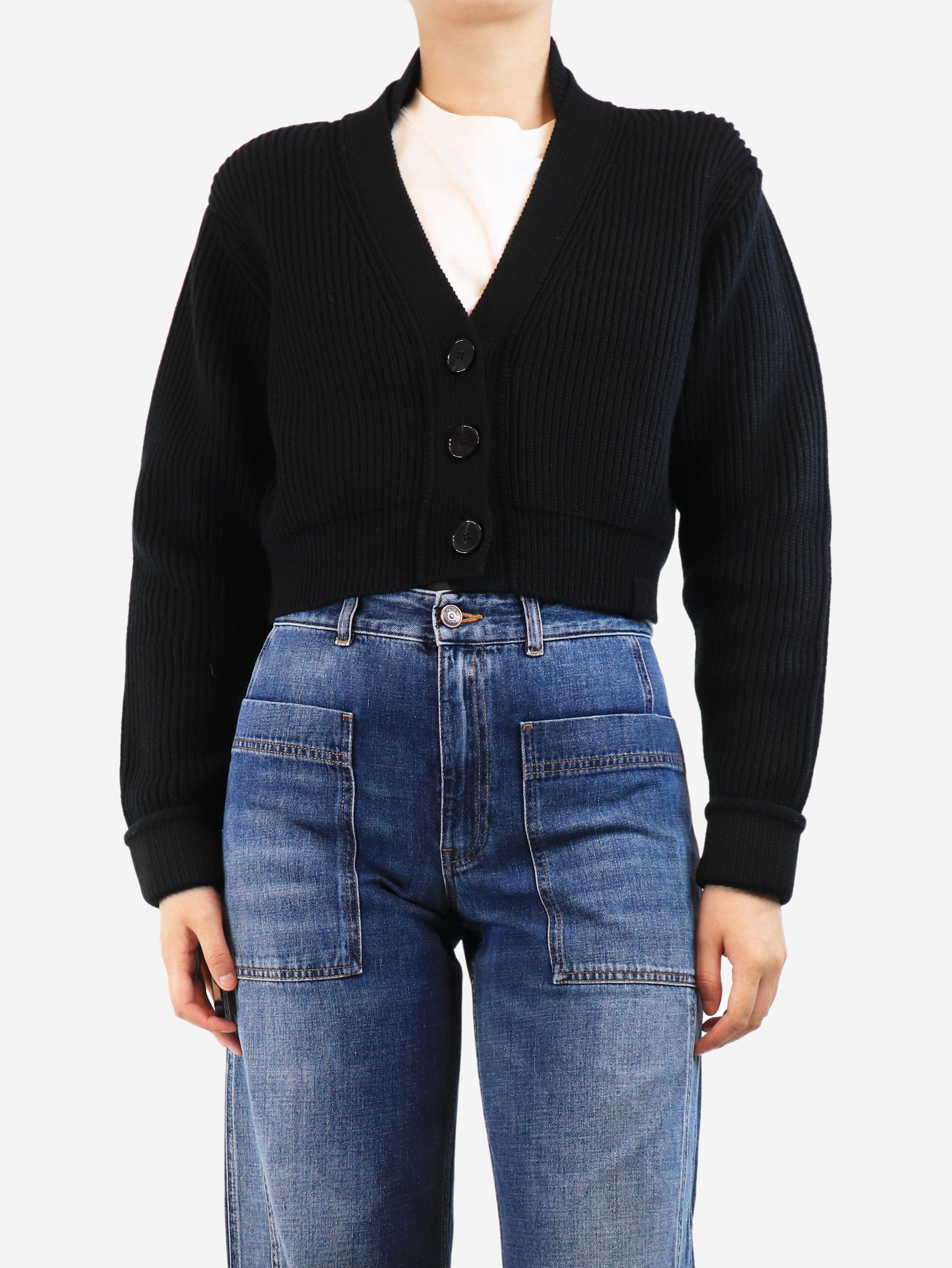 Black cropped ribbed cardigan - size UK 8 Knitwear Victoria Beckham 