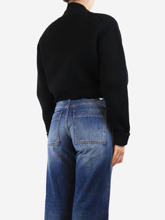 Black cropped ribbed cardigan - size UK 8 Knitwear Victoria Beckham 