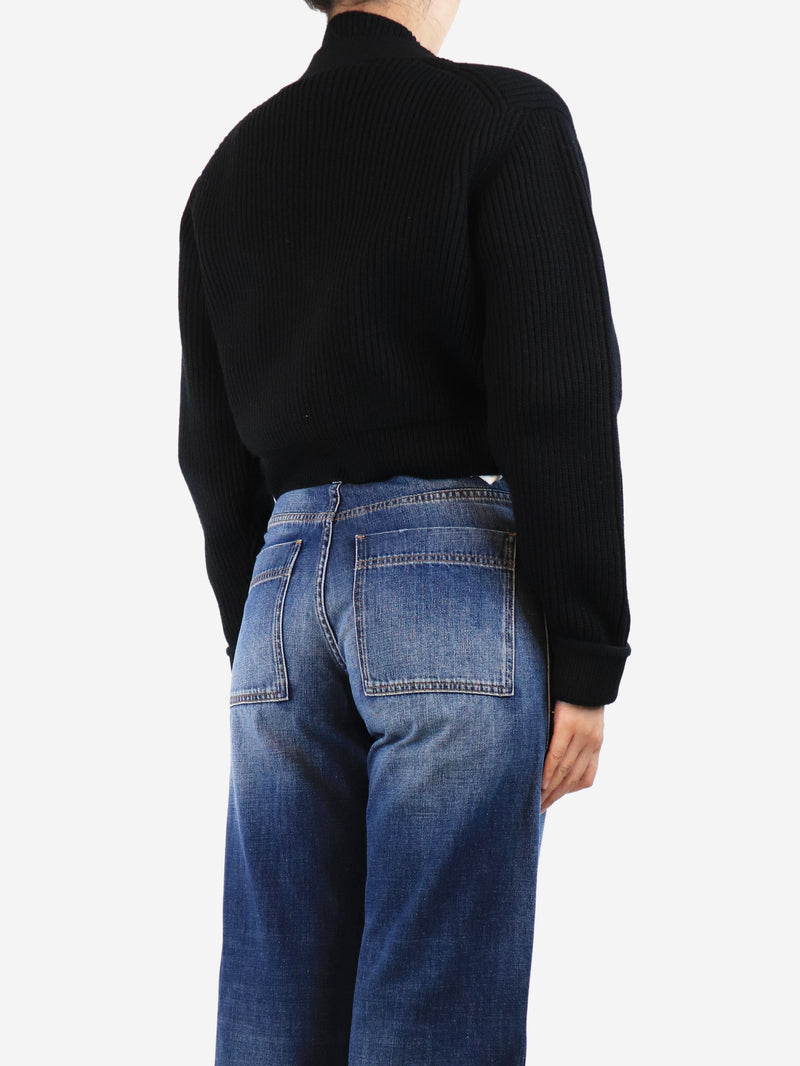 Black cropped ribbed cardigan - size UK 8 Knitwear Victoria Beckham 