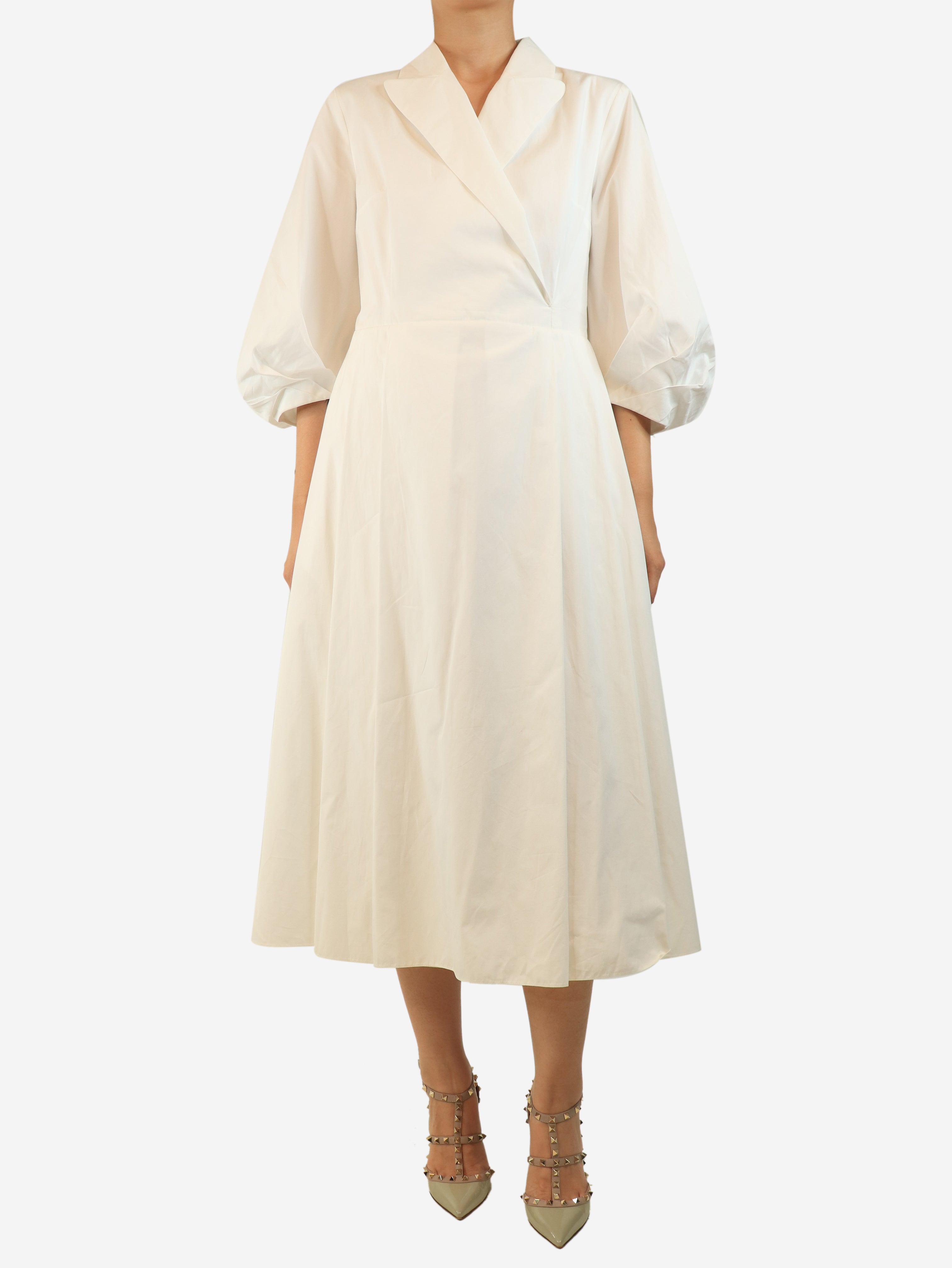 White cotton midi dress - size UK 16