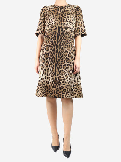 Leopard print wool midi dress - size UK 14 Dresses Dolce & Gabbana 