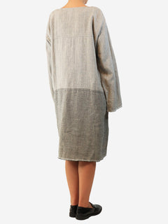 Grey long-sleeved linen midi dress - size M Dresses Dosa 