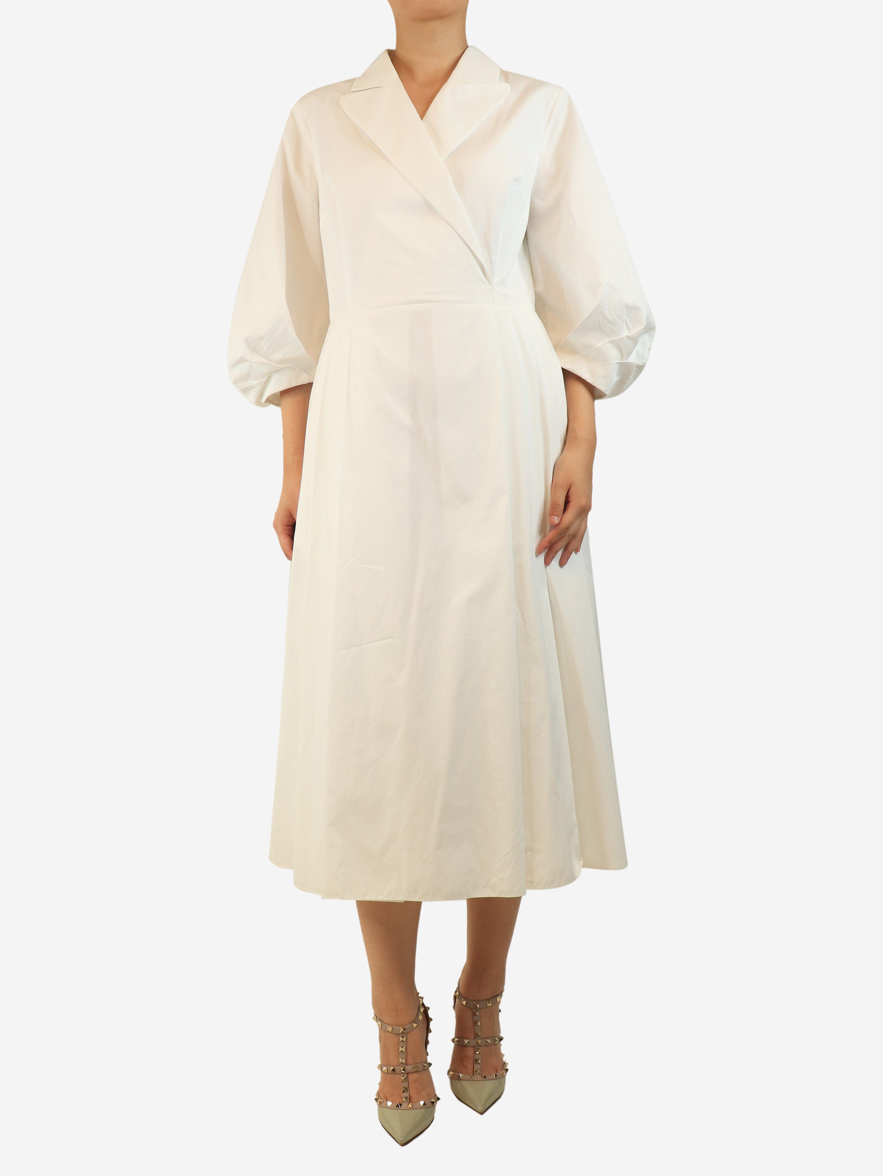 cotton midi dress uk Self Portrait Yellow Cotton Broderie Midi Dress