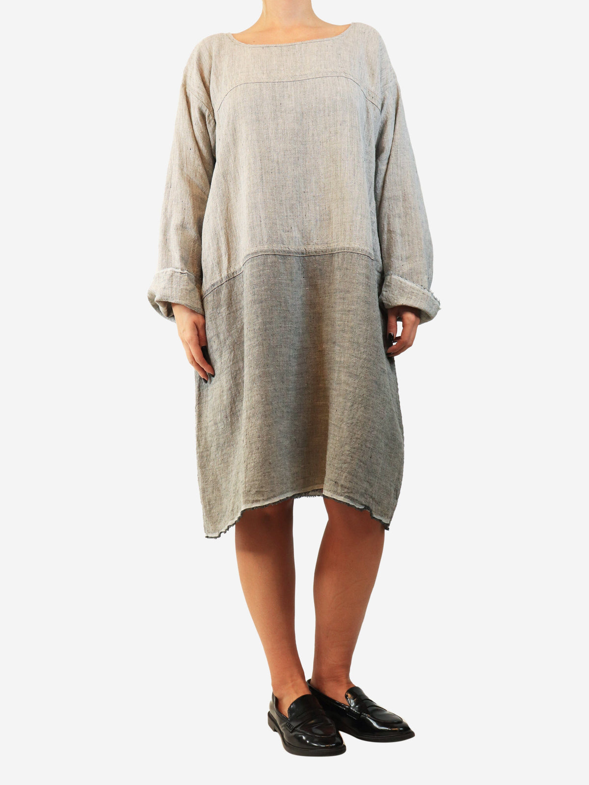 Grey long-sleeved linen midi dress - size M Dresses Dosa 