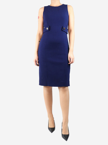 Blue sleeveless wool crepe midi dress - size UK 12 product image