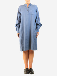 Blue long-sleeved anagram linen dress - size Dresses Loewe 