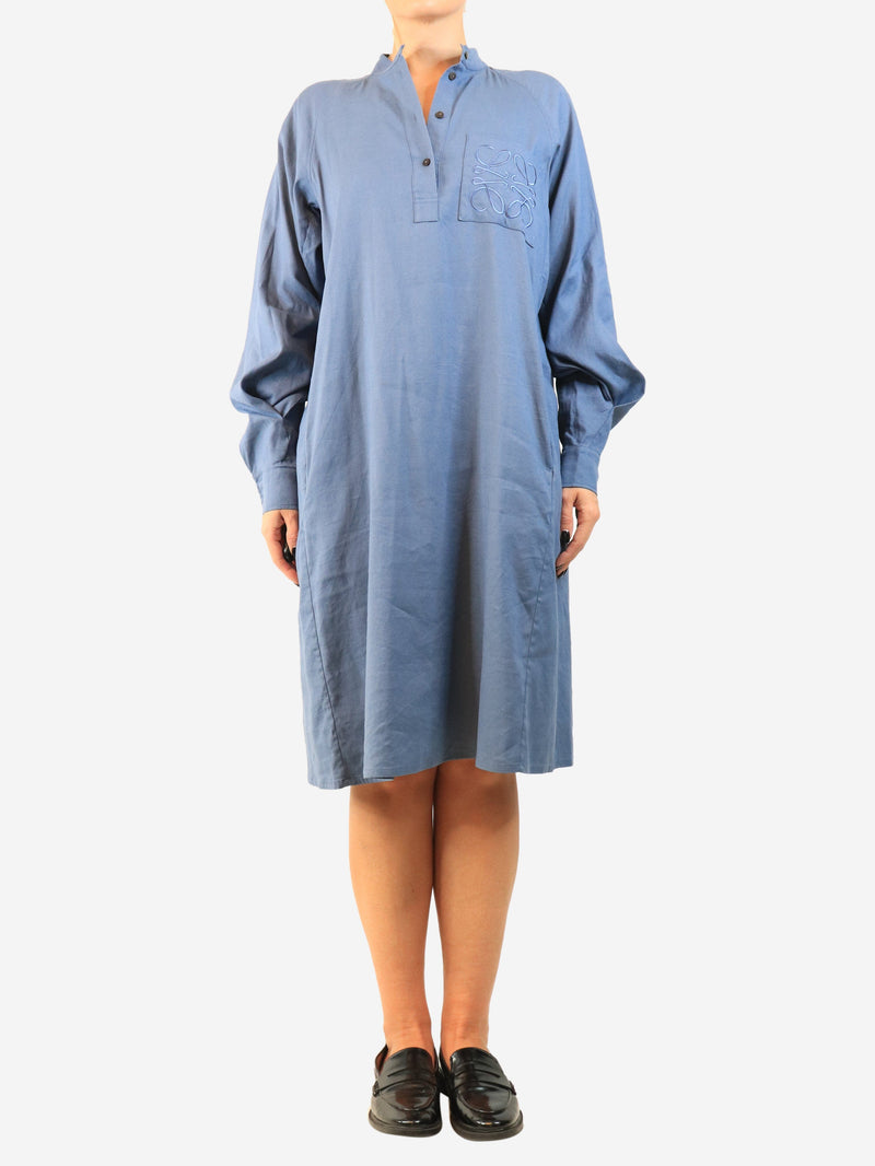 Blue long-sleeved anagram linen dress - size Dresses Loewe 