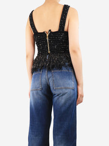 Balmain Black sequin crochet top - size UK 8