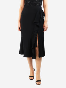 Alexander McQueen Black ruffled crepe midi skirt - size UK 10