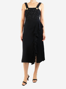 Alexander McQueen Black ruffled crepe midi skirt - size UK 10