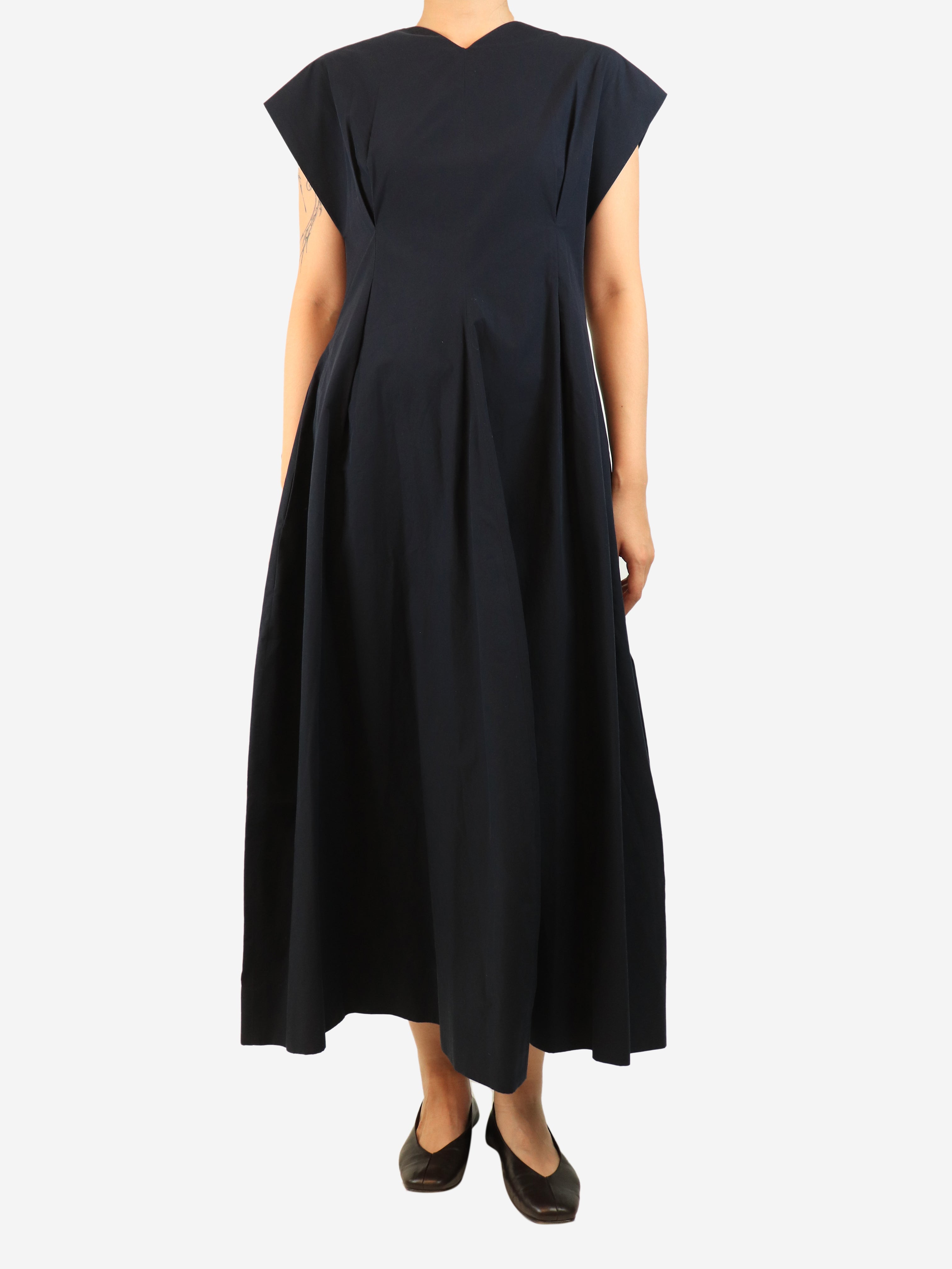 Navy poplin maxi dress - size UK 12