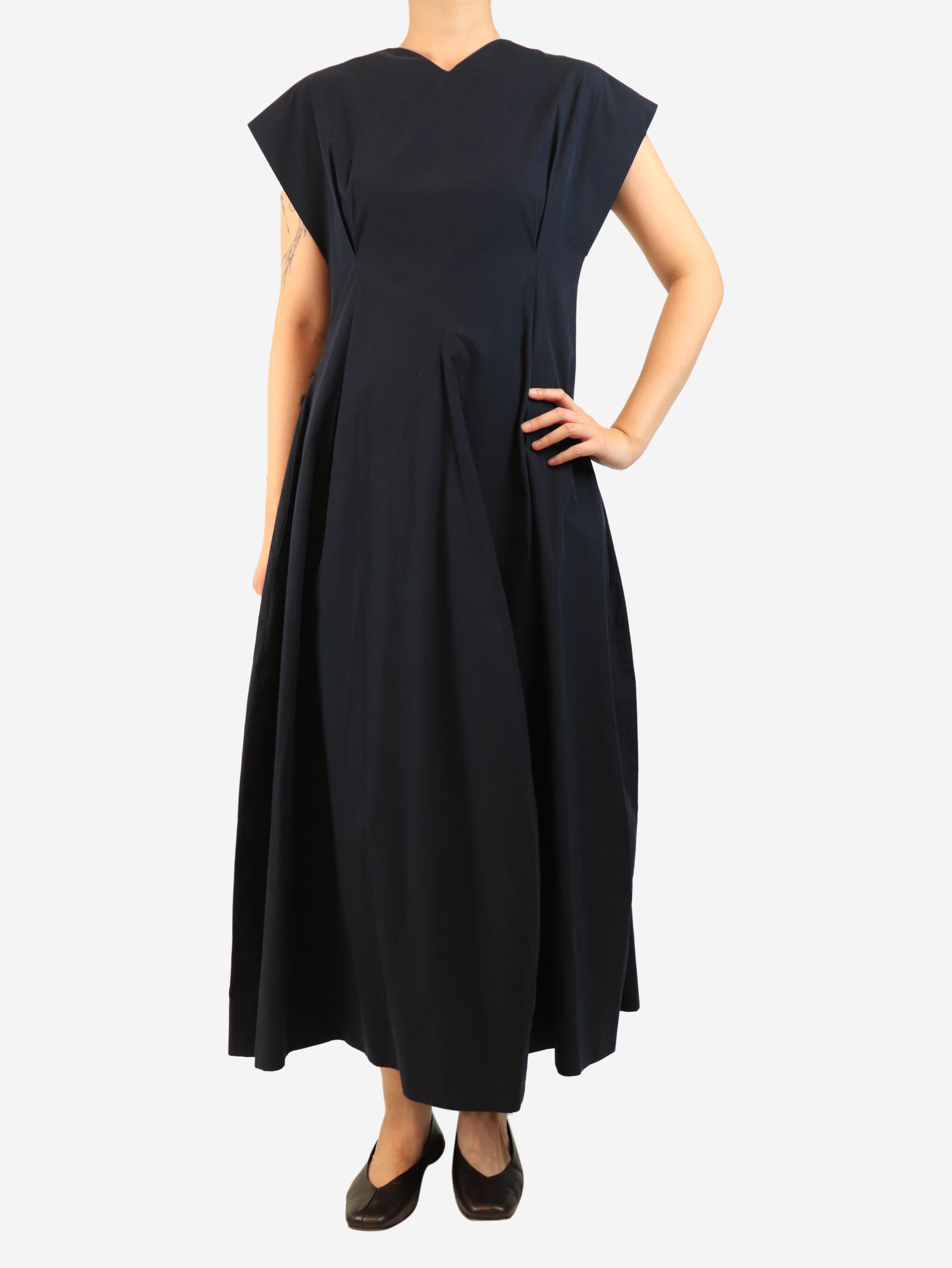 Navy poplin maxi dress - size UK 12