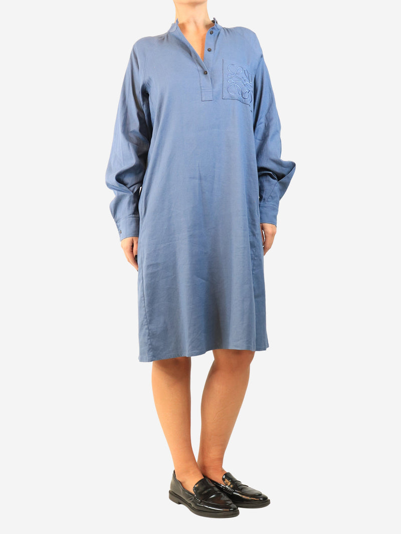 Blue long-sleeved anagram linen dress - size Dresses Loewe 