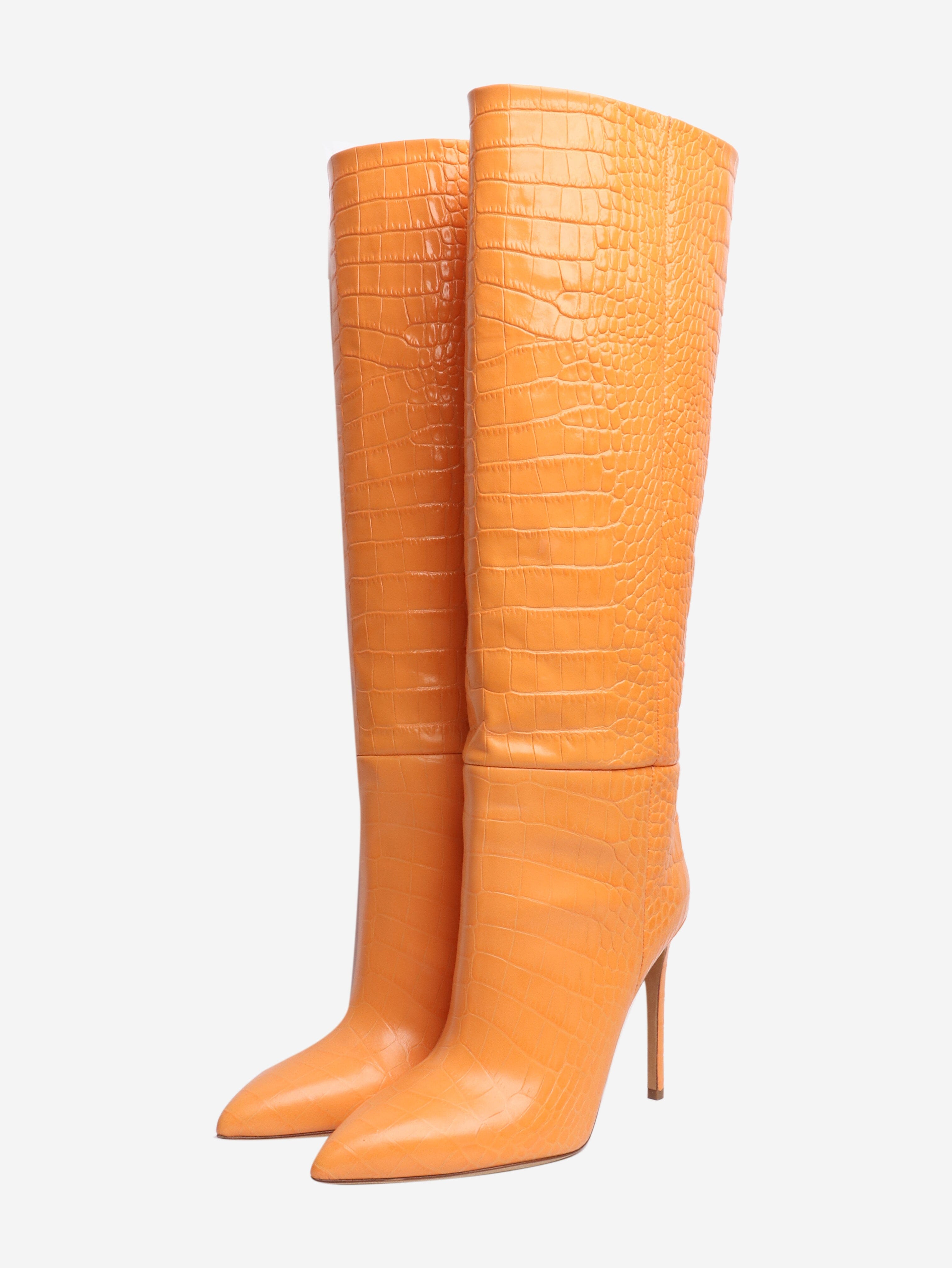 Orange reptile effect knee high leather boots - size EU 40 Boots Paris Texas 