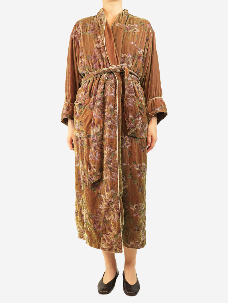 Multicolour velvet embroidered robe - size S