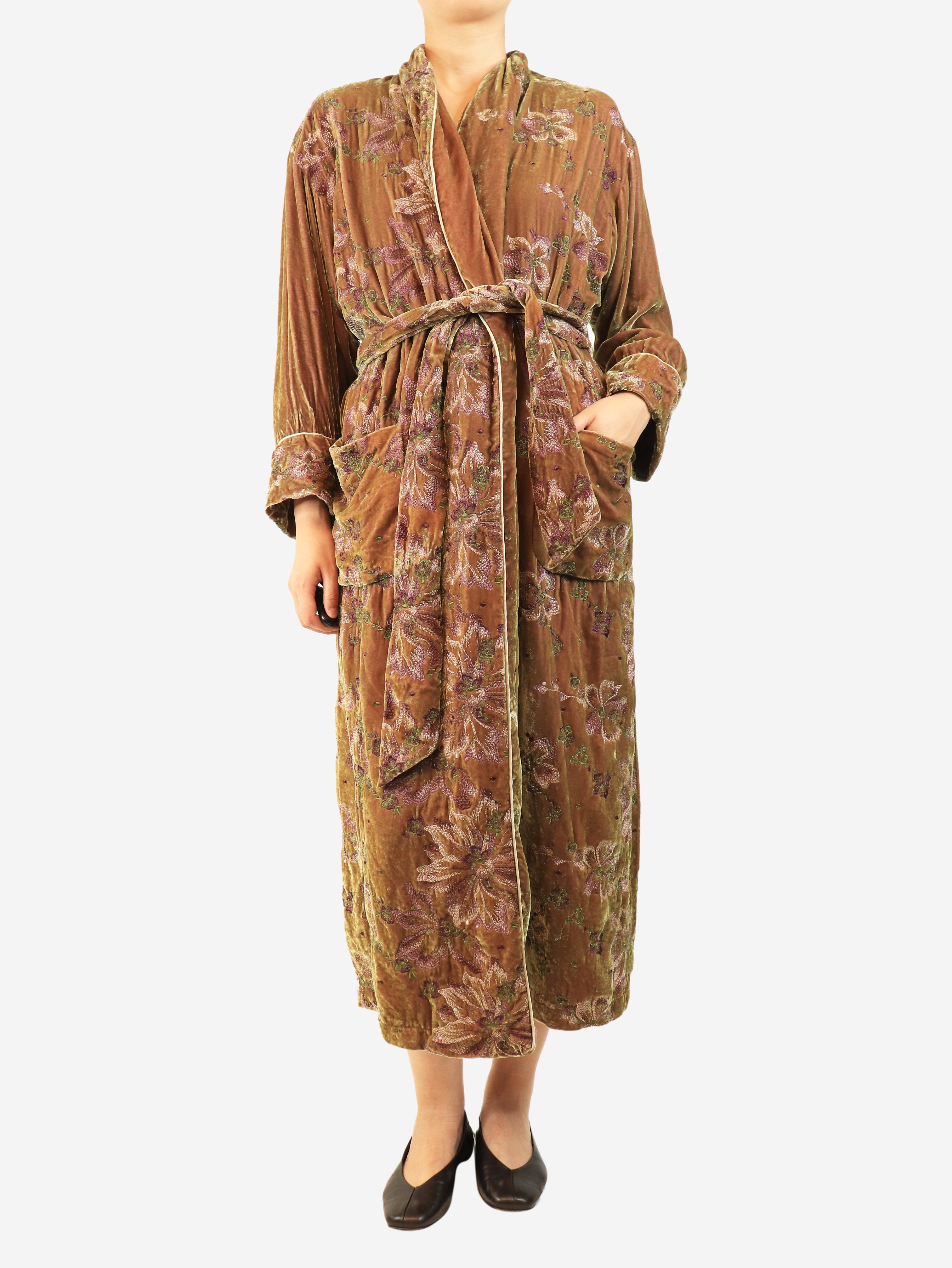 Multicolour velvet embroidered robe - size S
