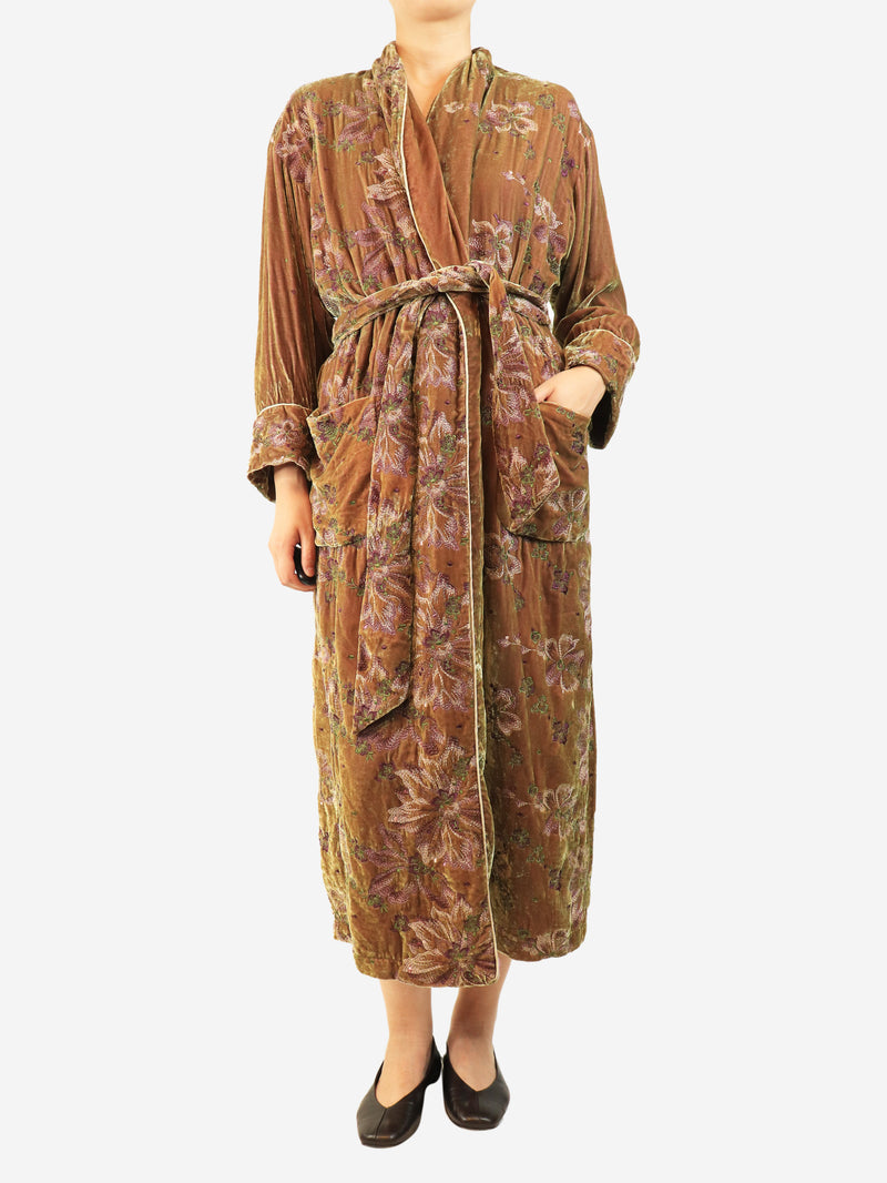 Multicolour velvet embroidered robe - size S