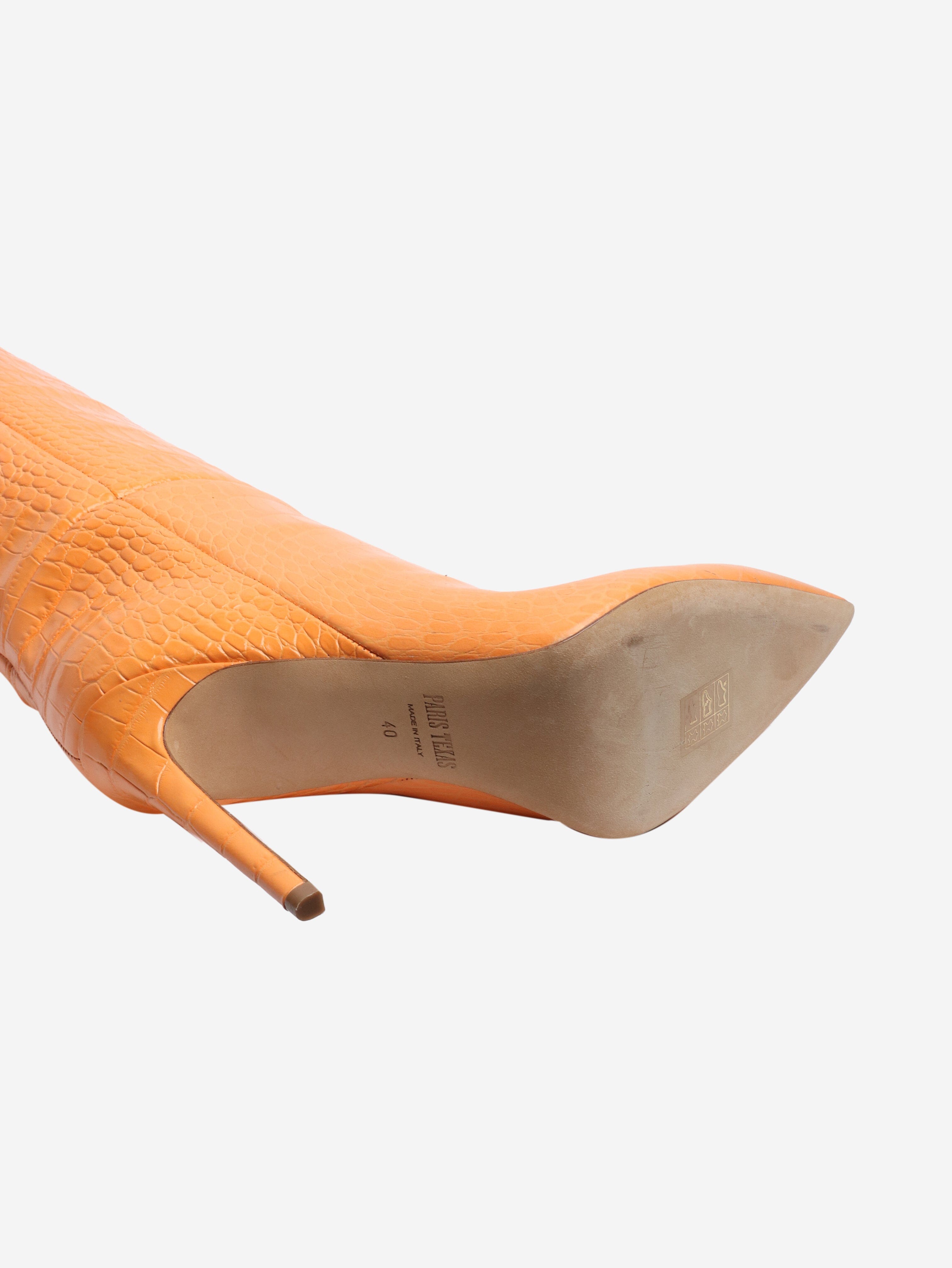 Orange reptile effect knee high leather boots - size EU 40 Boots Paris Texas 