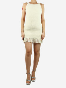 Magda Butrym Cream fringed knit mini dress - size UK 8