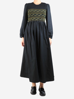 Black cotton shirred midi dress - size L Dresses Loretta Caponi 