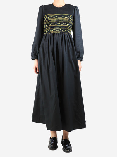 Black cotton shirred midi dress - size L Dresses Loretta Caponi 