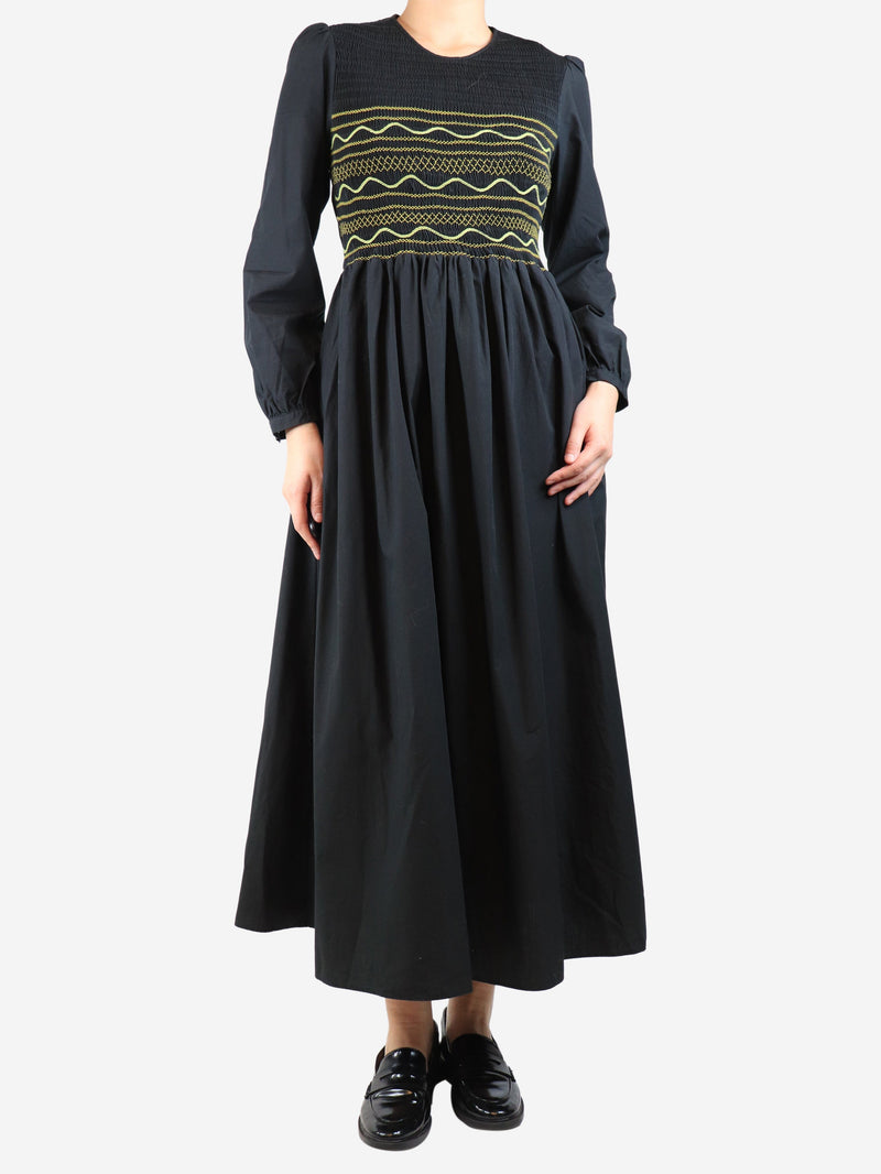 Black cotton shirred midi dress - size L Dresses Loretta Caponi 